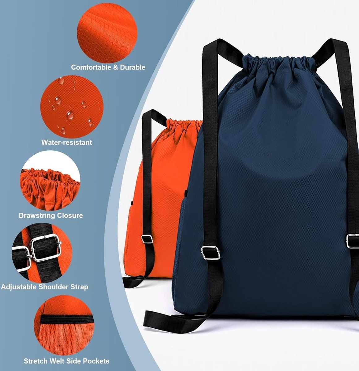Drawstring Gym Backpack, Water Resistant Sports Bag With Wet Dry Compartment And Multi Pocket Storage, For Men And Women Travel Yoga Swim, 18.5 in
