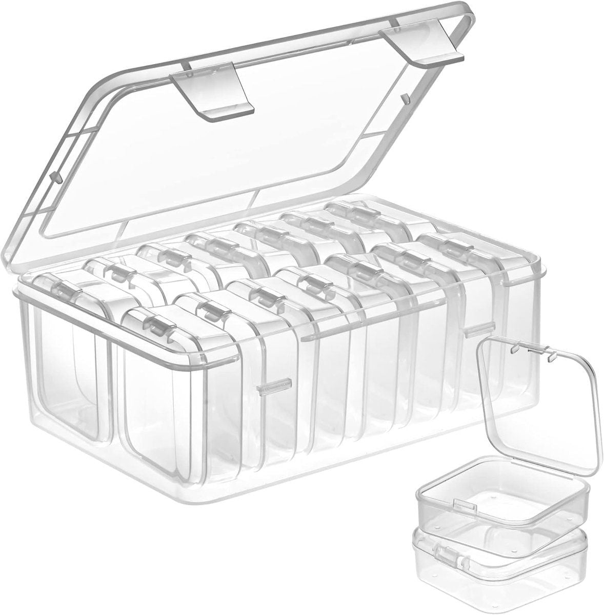 Clear Plastic Storage Box Organizer Set, PP Material With Hinged Lids, For Beads Jewelry Pills Crafts, 1 Large Box With 14 Small Boxes, Transparent
