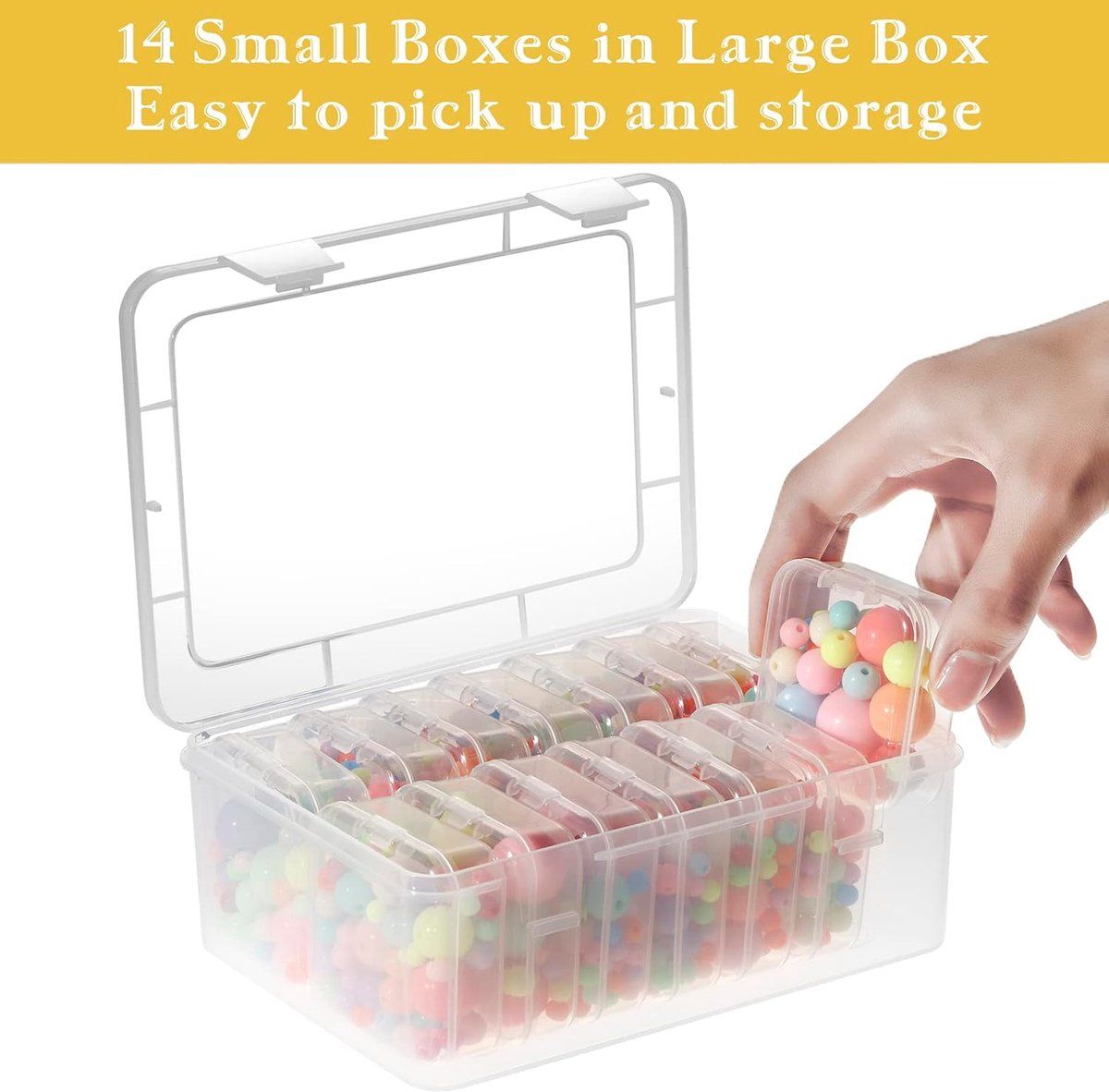Clear Plastic Storage Box Organizer Set, PP Material With Hinged Lids, For Beads Jewelry Pills Crafts, 1 Large Box With 14 Small Boxes, Transparent