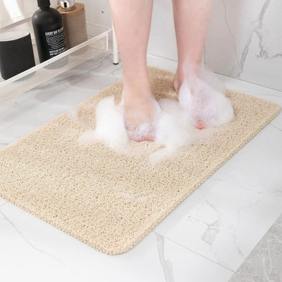 Non Slip Shower Mat PVC Loofah Foot Scrubber With Drainage Holes Fast Drying Bathroom Tub Floor Mat Beige, 24 x 16 in