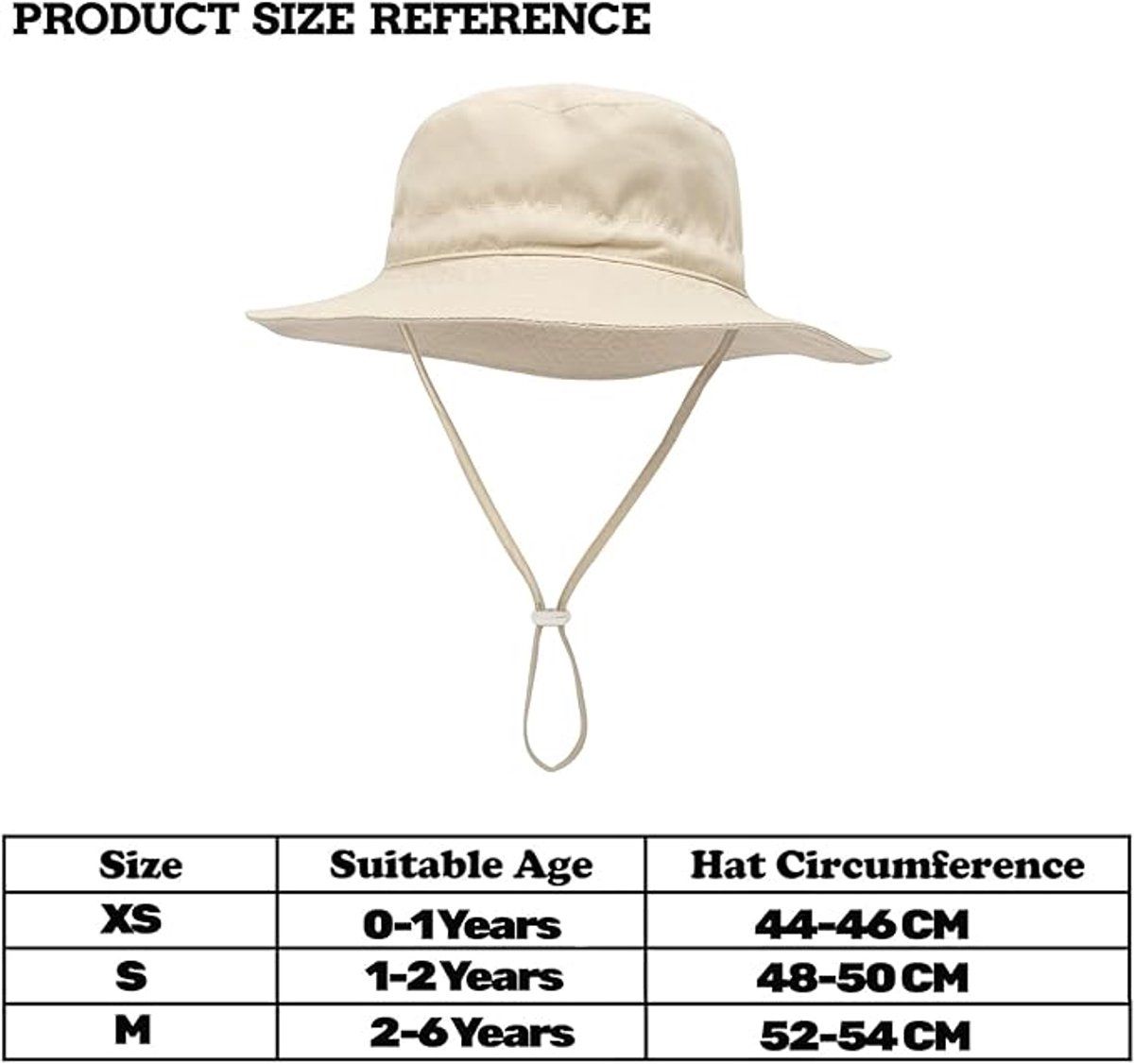 Baby Sun Hat, Breathable Cotton Wide Brim Bucket Hat With Adjustable Chin Strap, For Beach Travel Outdoors, XS Beige, 44 to 46 cm