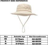 Baby Sun Hat, Breathable Cotton Wide Brim Bucket Hat With Adjustable Chin Strap, For Beach Travel Outdoors, XS Beige, 44 to 46 cm - Front View