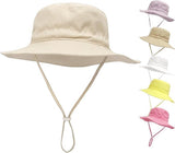 Baby Sun Hat, Breathable Cotton Wide Brim Bucket Hat With Adjustable Chin Strap, For Beach Travel Outdoors, XS Beige, 44 to 46 cm