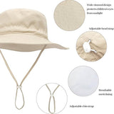 Baby Sun Hat, Breathable Cotton Wide Brim Bucket Hat With Adjustable Chin Strap, For Beach Travel Outdoors, XS Beige, 44 to 46 cm - Top-Down View