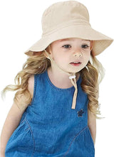 Baby Sun Hat, Breathable Cotton Wide Brim Bucket Hat With Adjustable Chin Strap, For Beach Travel Outdoors, XS Beige, 44 to 46 cm