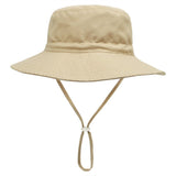 Baby Sun Hat Wide Brim Breathable Cotton Foldable Bucket Hat With Chin Strap For Beach Travel, Khaki XS 0 to 8 Months, 44 to 46 cm
