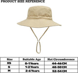 Baby Sun Hat Wide Brim Breathable Cotton Foldable Bucket Hat With Chin Strap For Beach Travel, Khaki XS 0 to 8 Months, 44 to 46 cm - Front View
