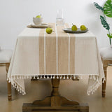 Bohemian Waterproof Tablecloth Linen Cotton Blend With Tassels Wrinkle Resistant For Indoor Outdoor Dining Parties Coffee, 90 x 90 cm