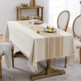 Bohemian Waterproof Tablecloth Linen Cotton Blend With Tassels Wrinkle Resistant For Indoor Outdoor Dining Parties Coffee, 90 x 90 cm