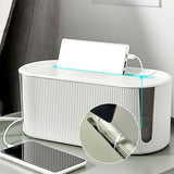 Cable Management Box ABS Cord Organizer With Ventilation And Slide Lid For Office Desk And TV Stand White, 31 x 13.5 x 12.5 cm - Side View