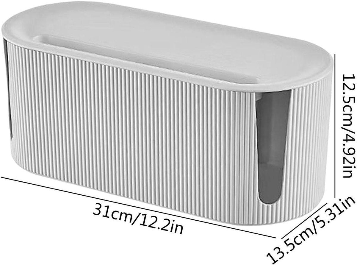 Cable Management Box ABS Cord Organizer With Ventilation And Slide Lid For Office Desk And TV Stand White, 31 x 13.5 x 12.5 cm