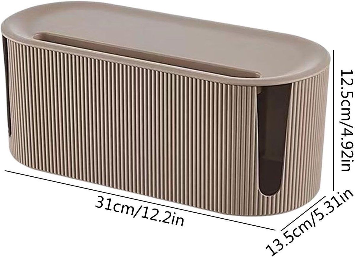 Cable Management Box Organizer, ABS Cord Hider With Ventilation Holes And Sliding Lid, For Home Office Desk TV Stand, Khaki, 31 x 13.5 x 12.5 cm