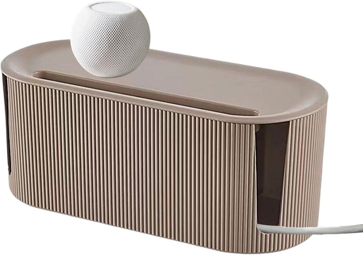 Cable Management Box Organizer, ABS Cord Hider With Ventilation Holes And Sliding Lid, For Home Office Desk TV Stand, Khaki, 31 x 13.5 x 12.5 cm