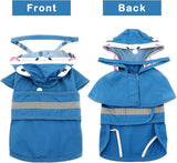 Dog Raincoat With Hood, Waterproof Polyester Reflective Strips And Leash Opening, For Small Medium Dogs And Cats, Blue XL - Side View