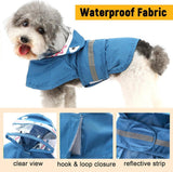 Dog Raincoat With Hood, Waterproof Polyester Reflective Strips And Leash Opening, For Small Medium Dogs And Cats, Blue XL - 45-Degree Angle
