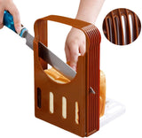 Adjustable Bread Slicer Guide, Foldable ABS Slicing Tool With Crumb Tray, For Homemade Bread Bagels Sourdough Cakes, Brown, 6.3 in