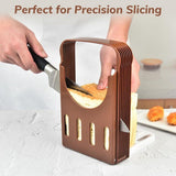 Adjustable Bread Slicer Guide, Foldable ABS Slicing Tool With Crumb Tray, For Homemade Bread Bagels Sourdough Cakes, Brown, 6.3 in - Top-Down View