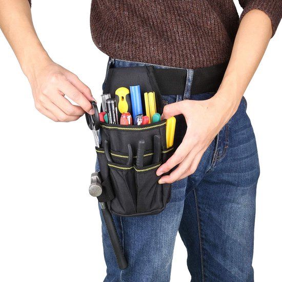 Tool Belt Pouch, Durable Oxford Cloth Tool Organizer With Multiple Compartments, For Electricians DIY Repairs, Black, 13 x 6 x 28 cm