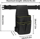 Tool Belt Pouch, Durable Oxford Cloth Tool Organizer With Multiple Compartments, For Electricians DIY Repairs, Black, 13 x 6 x 28 cm - Top-Down View