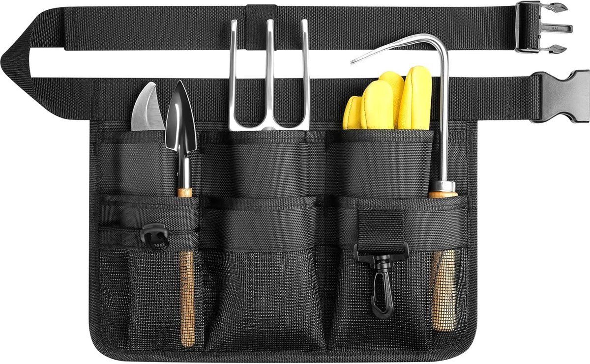 Garden Tool Belt Apron With 8 Pockets, Durable Oxford Polyester Adjustable Waist Work Apron For Gardening, DIY And Construction, Black, 43 in