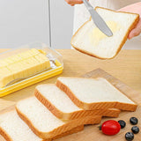 Butter Dish With Lid And Built In Slicer, BPA Free Butter Keeper With Stainless Steel Cutter, For Fridge Countertop, Yellow, 19.45 x 10.6 x 4.8 cm - Front View