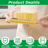 Butter Dish With Lid And Built In Slicer, BPA Free Butter Keeper With Stainless Steel Cutter, For Fridge Countertop, Yellow, 19.45 x 10.6 x 4.8 cm - Side View