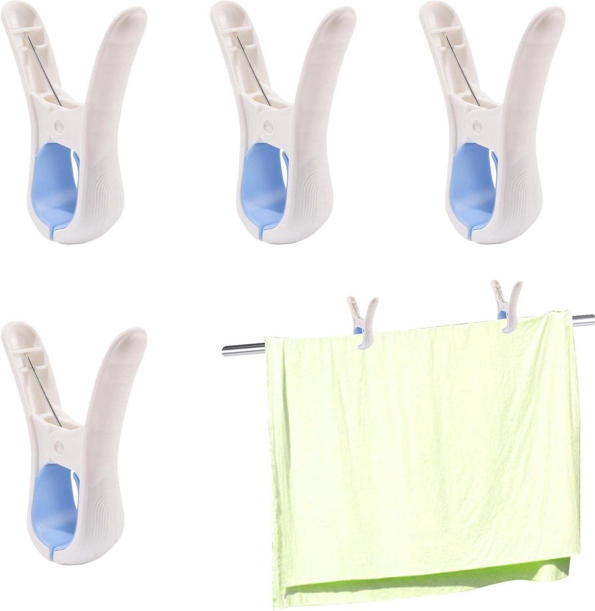 8 Pack Large Towel Clips, PP Plastic Clothesline Pegs With Non Slip Pads, For Beach Towels Laundry Drying Indoor Outdoor, Blue Opening, 4 cm