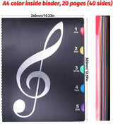 A4 Sheet Music Folder 20 Pages PP Document Organizer Double Sided Display Book For Choir Musicians School Office Black, 320 x 260 mm - 45-Degree Angle