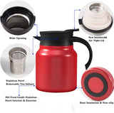 Vacuum Insulated Stainless Steel Tea Pot With Infuser Filter And Temperature Display Lid For Home Office Travel, Red, 1 L
