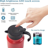 Vacuum Insulated Stainless Steel Tea Pot With Infuser Filter And Temperature Display Lid For Home Office Travel, Red, 1 L - Side View