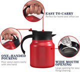 Vacuum Insulated Stainless Steel Tea Pot With Infuser Filter And Temperature Display Lid For Home Office Travel, Red, 1 L - Top-Down View