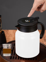 Vacuum Insulated Tea Pot With Infuser, 18 8 Stainless Steel Double Wall Thermal Carafe With Temperature Display, White, 1 L - Side View