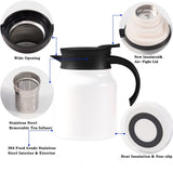 Vacuum Insulated Tea Pot With Infuser, 18 8 Stainless Steel Double Wall Thermal Carafe With Temperature Display, White, 1 L