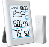 Wireless Indoor Outdoor Weather Station With Remote Sensor, Large Backlit LCD Thermometer Hygrometer, Forecast Clock Alarm For Home Office, 100 m