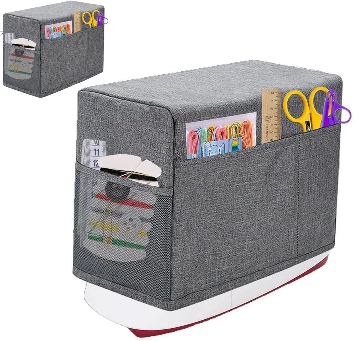 2 Pack Sewing Machine Covers, Padded Oxford Fabric Dust Covers With Storage Pockets And Handles, Gray, 44 x 30 x 21.5 cm
