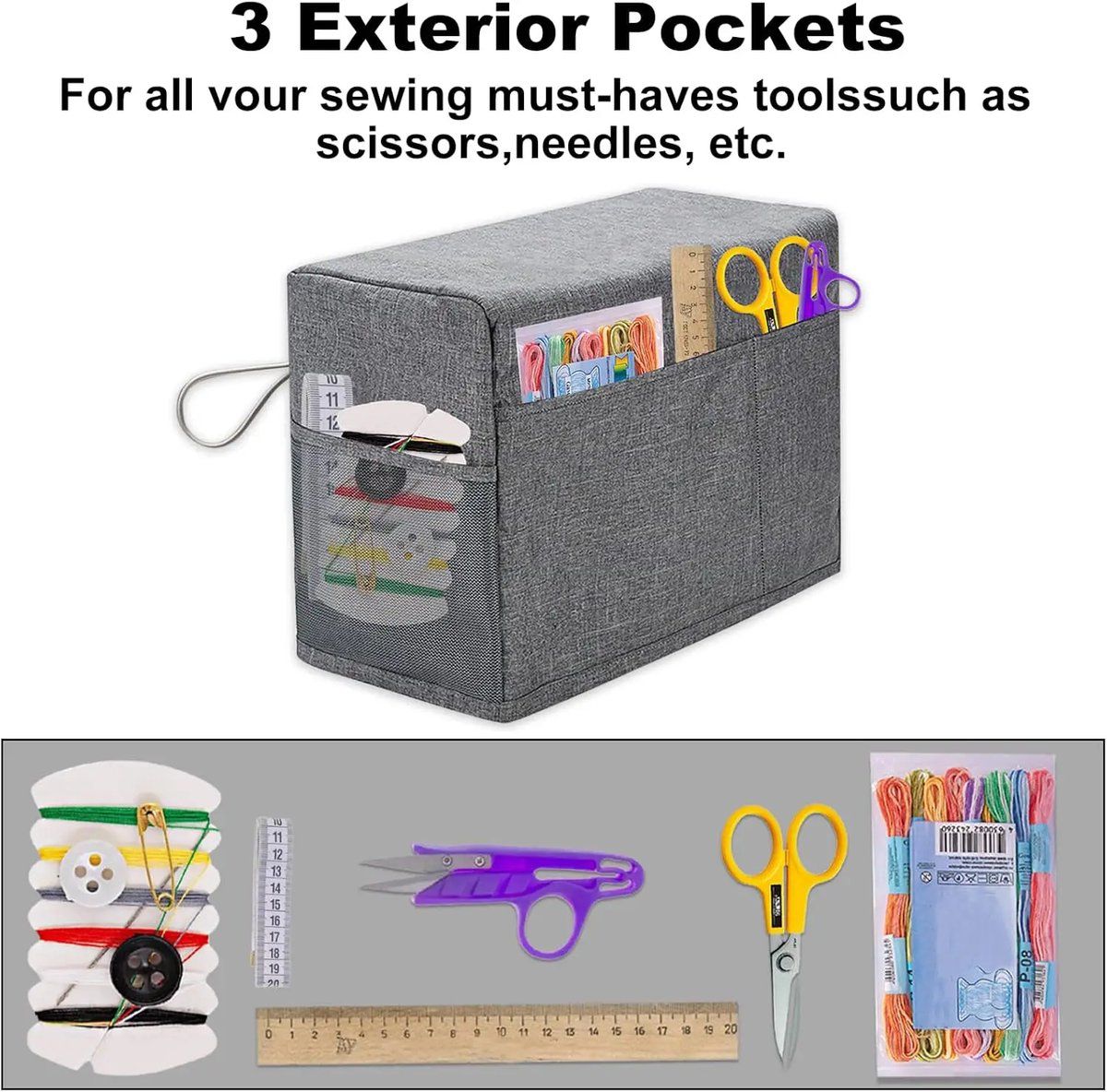 2 Pack Sewing Machine Covers, Padded Oxford Fabric Dust Covers With Storage Pockets And Handles, Gray, 44 x 30 x 21.5 cm