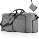 Foldable Travel Duffel Bag With Shoe Compartment Tear Resistant Polyester For Gym Weekend Trips And Airline Carry On Gray, 65 L