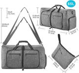 Foldable Travel Duffel Bag With Shoe Compartment Tear Resistant Polyester For Gym Weekend Trips And Airline Carry On Gray, 65 L