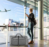 Foldable Travel Duffel Bag With Shoe Compartment Tear Resistant Polyester For Gym Weekend Trips And Airline Carry On Gray, 65 L - Side View