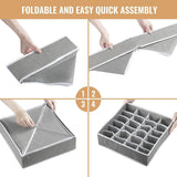 4 Pack Drawer Organizer Foldable Oxford Fabric Closet Storage Bins With Compartments For Underwear Socks Bras Baby Clothes Gray, 32 x 32 x 10 cm