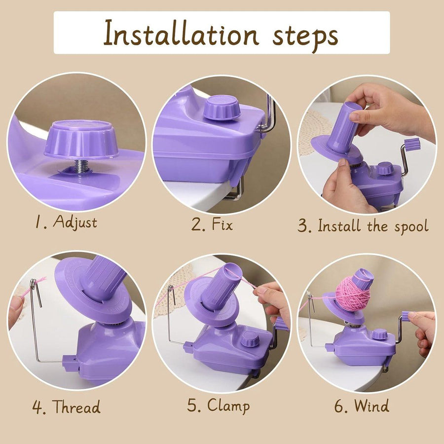 Hand Operated Yarn Ball Winder, Durable Plastic And Metal Knitting Tool For Fast Tangle Free Winding, Purple, 12 x 10.3 x 17 cm