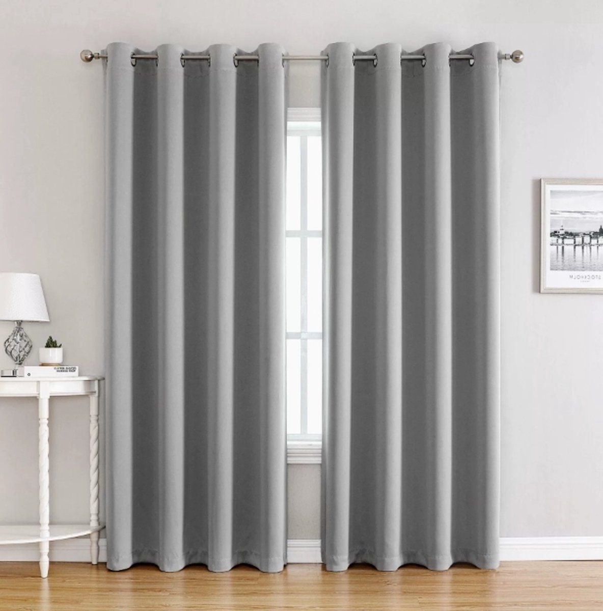 1 Piece Light Gray Blackout Curtain Panel With Grommets, Thermal Insulating Microfiber Drapes For Bedroom And Office, 100 x 250 cm
