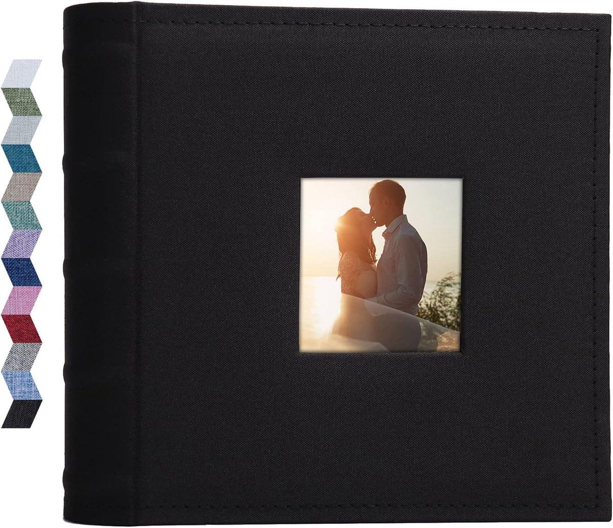 Photo Album With Front Window, Holds 200 4x6 Photos, Acid Free PVC Free Pages With Memo Space, For Wedding Family Baby Travel, Black, 6 in