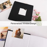 Photo Album With Front Window, Holds 200 4x6 Photos, Acid Free PVC Free Pages With Memo Space, For Wedding Family Baby Travel, Black, 6 in