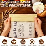 2 Pack Beeswax Bread Bags, Cotton Reusable Food Storage Bags For Homemade Bread Baking And Camping, Natural Beige, 42 x 32 cm - Front View