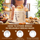 2 Pack Beeswax Bread Bags, Cotton Reusable Food Storage Bags For Homemade Bread Baking And Camping, Natural Beige, 42 x 32 cm - 45-Degree Angle
