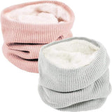 2 Pack Winter Neck Gaiter Scarf Set, Polyester Windproof Warm Soft Lined Snood, Unisex For Skiing Cycling Hiking, Gray Pink, 25 x 24 cm