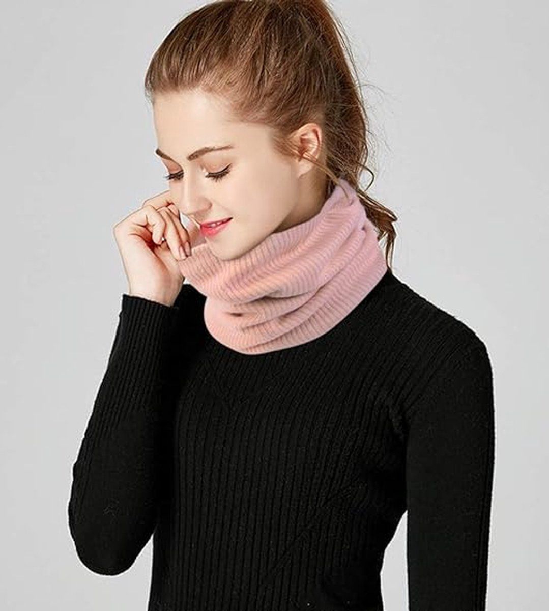 2 Pack Winter Neck Gaiter Scarf Set, Polyester Windproof Warm Soft Lined Snood, Unisex For Skiing Cycling Hiking, Gray Pink, 25 x 24 cm
