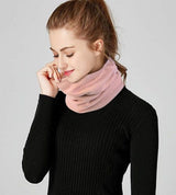 2 Pack Winter Neck Gaiter Scarf Set, Polyester Windproof Warm Soft Lined Snood, Unisex For Skiing Cycling Hiking, Gray Pink, 25 x 24 cm - Front View