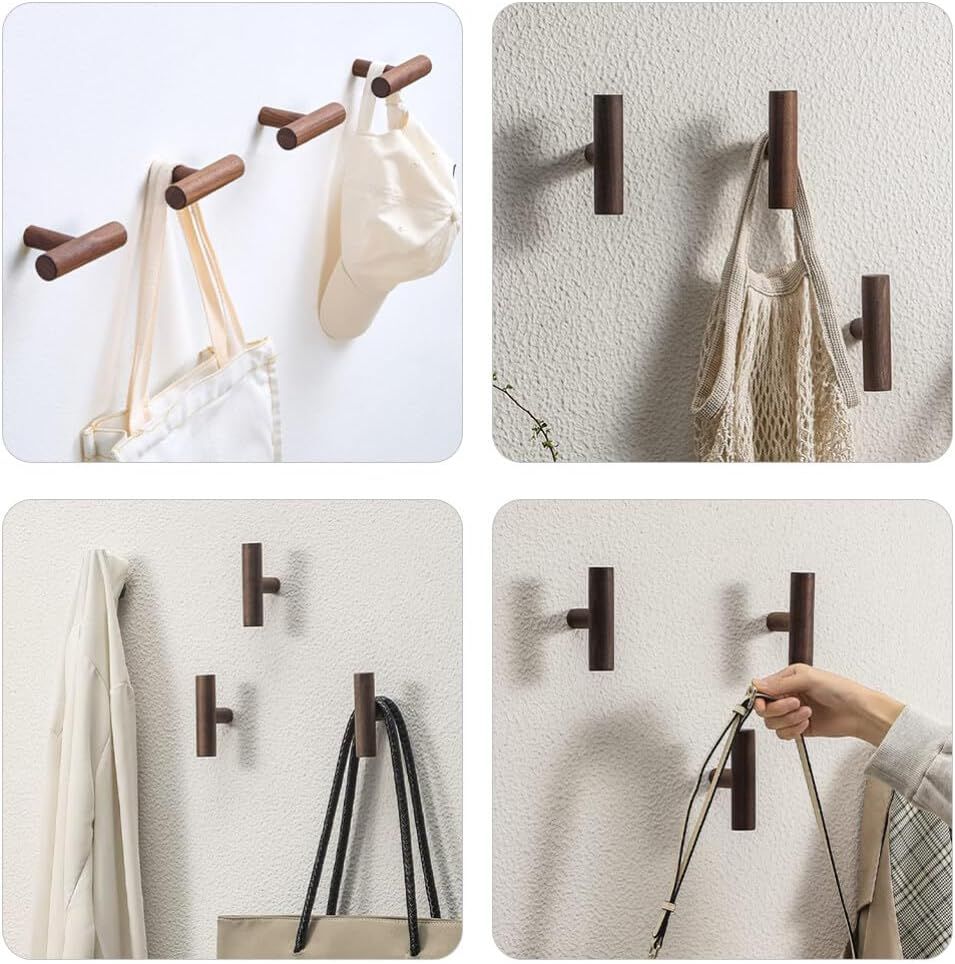 4 Piece Solid Wood Wall Clothes Rack No Drill